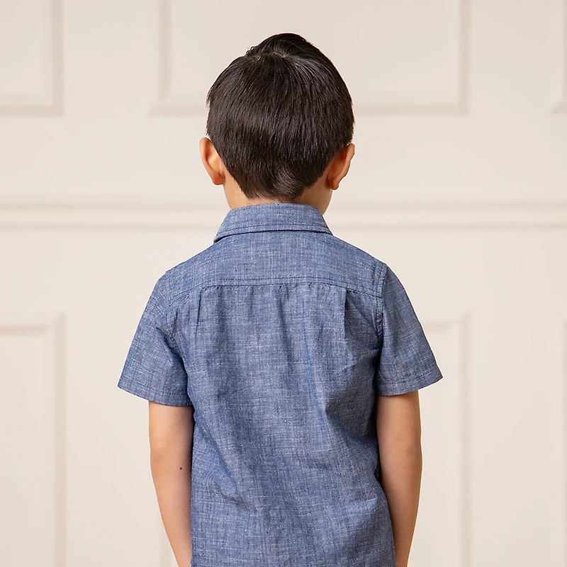 Hope & Henry Boys Short Sleeve Chambray Button Down Shirt