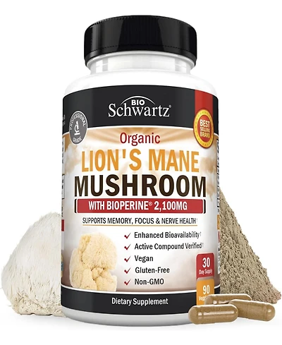 Organic Lions Mane Mushroom Supplement - 2,100mg