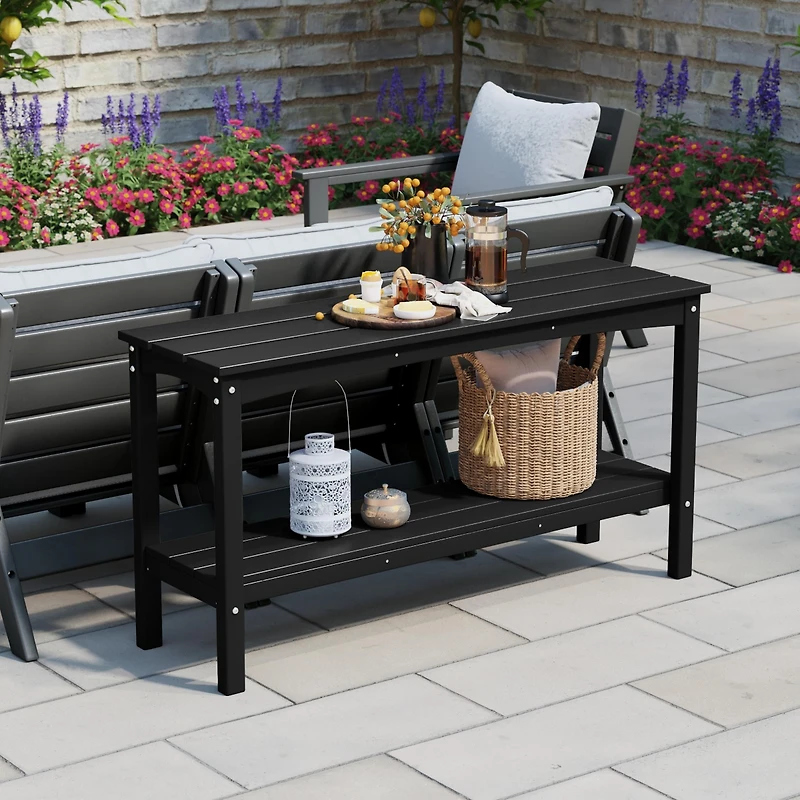 55" Outdoor Patio Hdpe Adirondack 2-Tier Shelf Console Table