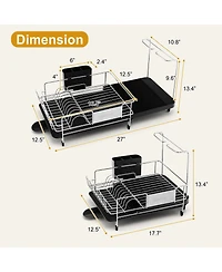Stainless Steel Expandable Dish Rack with Drain board and Swivel Spout