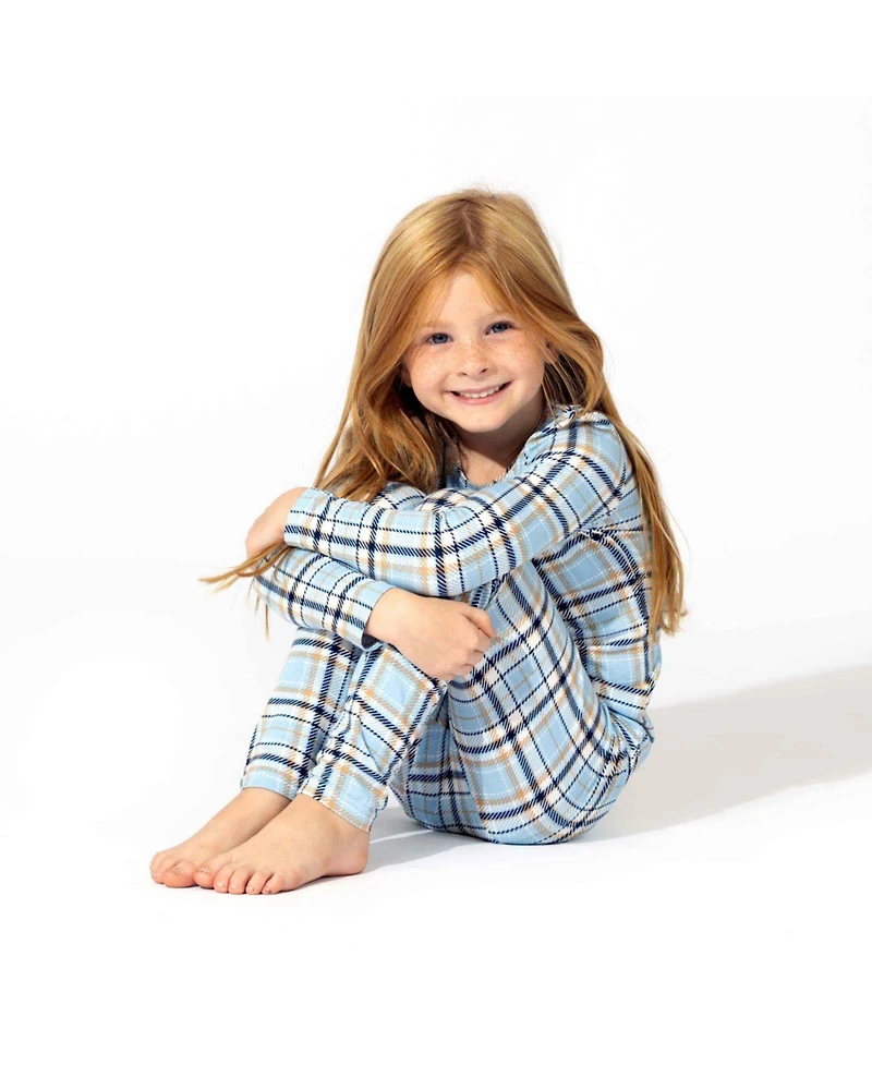 Bellabu Bear Unisex Kids Holiday Plaid Blue Set of 2 Piece Pajamas