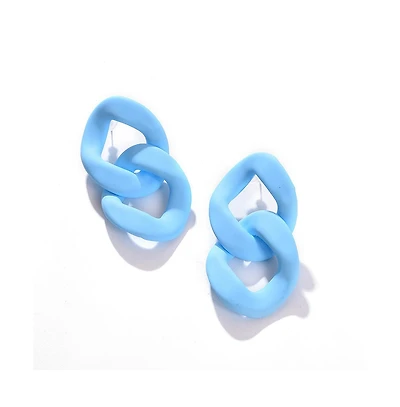 Sohi Women's Blue Chain-link Drop Earrings