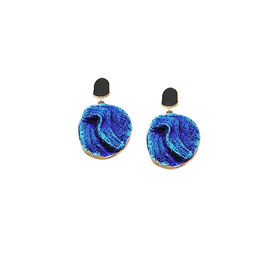 Sohi Women's Blue Textured Circular Drop Earrings