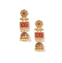 Sohi Women's Red Stone Drop Earrings