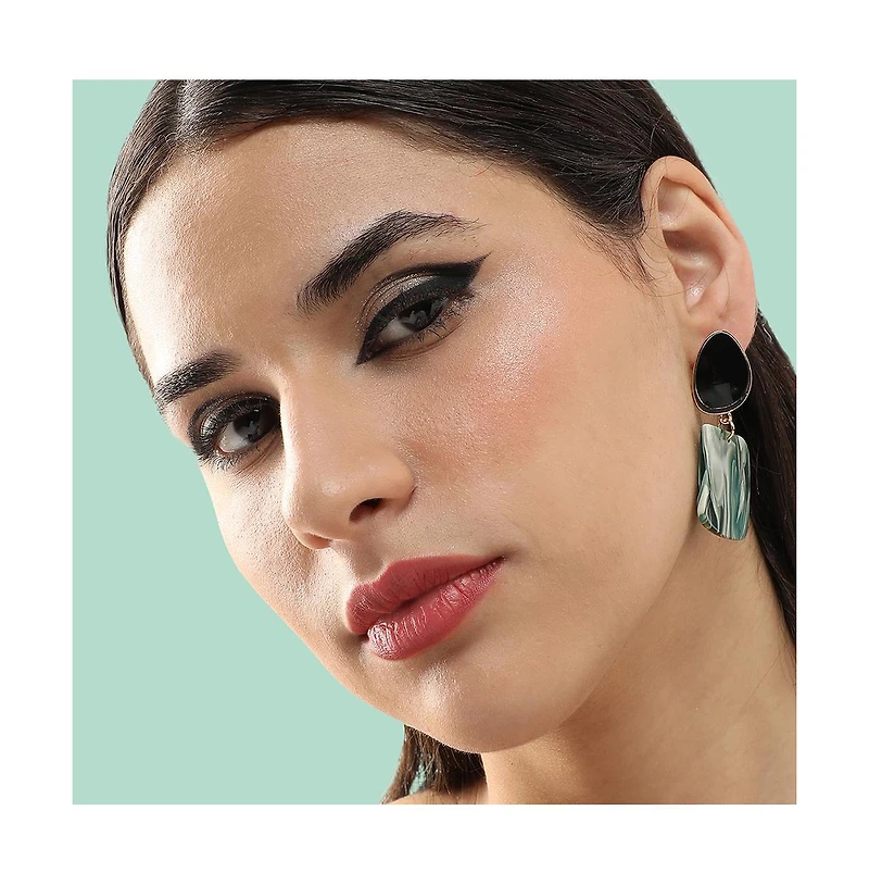 Sohi Women's Black Textured Geometric Drop Earrings