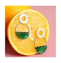 Sohi Women's Green Dented Stone Circular Drop Earrings
