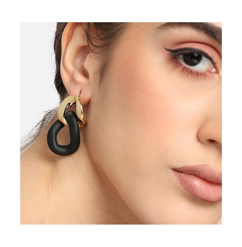 Sohi Women's Black Chain-link Drop Earrings