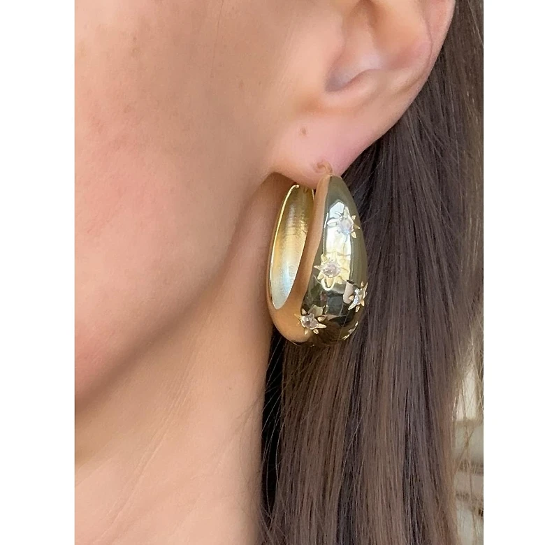 Starburst Cubic Zirconia Huggie Hoop Earring