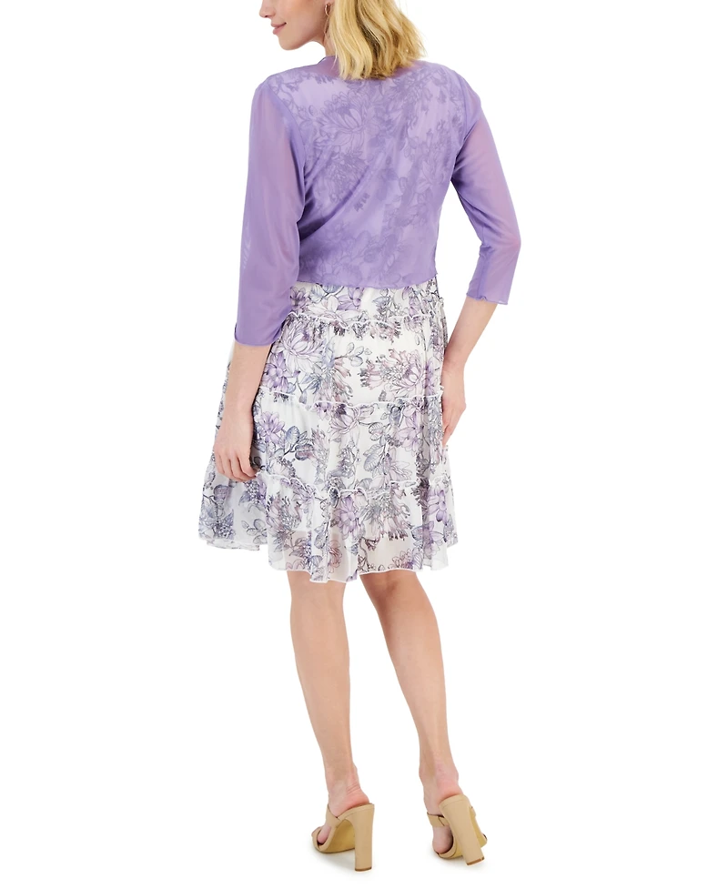 Connected Petite Printed Dress and Tie Jacket