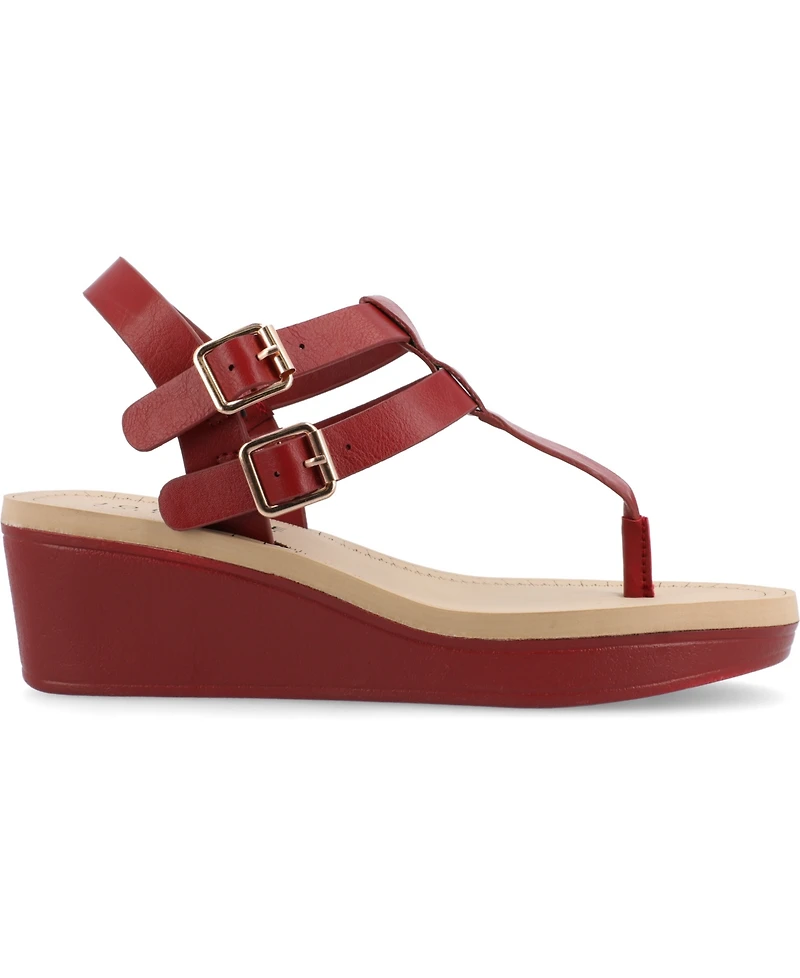 Journee Collection Women's Bianca Double Buckle Platform Wedge Sandals