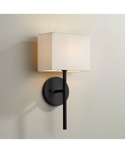 Possini Euro Design Favreau Modern Wall Light Sconce Black Hardwire 8" Fixture Rectangular Linen Fabric for Bedroom Bathroom Vanity Reading Hallw