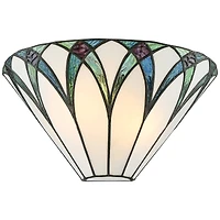 Regency Hill Filton Tiffany Style Wall Light Sconce Bronze Hardwire 12 1/4" Fixture White Blue Stained Art Glass Shade for Bedroom Bathroom Hallw