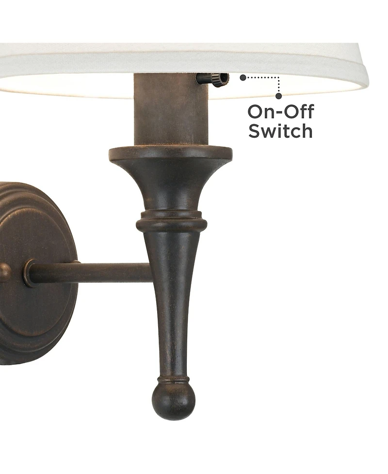 Regency Hill Braidy Farmhouse Rustic Wall Lamp Bronze Metal Plug-in 7" Light Fixture Ivory Empire Shade for Bedroom Bedside Reading Living Room H