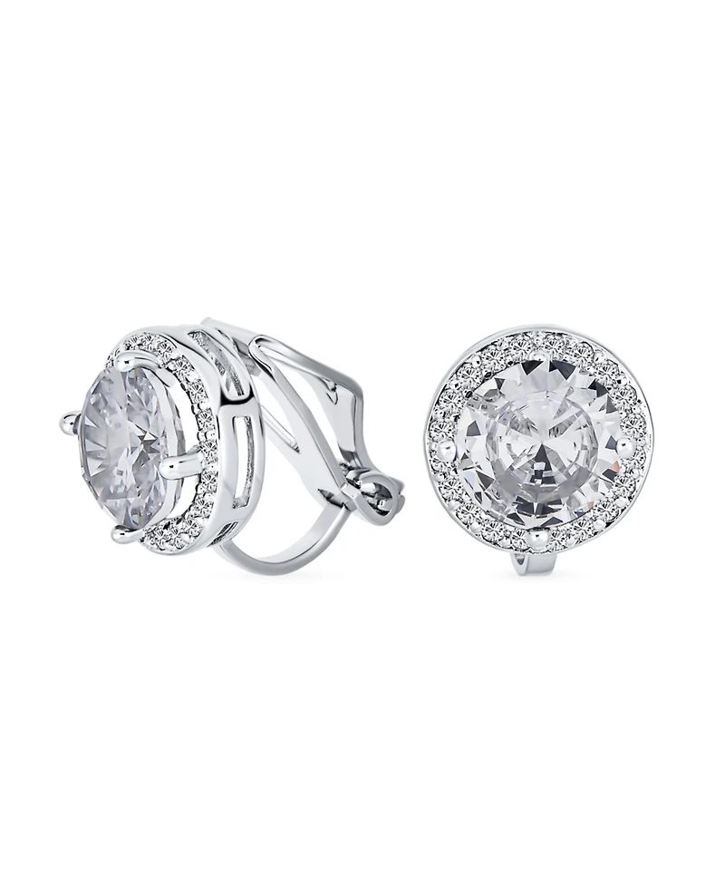 Bling Jewelry Classic 2CT Round Cz Cubic Zirconia Solitaire Halo Clip On Stud Earrings Non Pierced 7MM