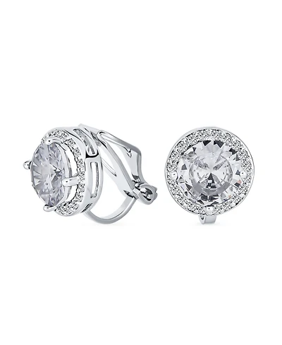 Bling Jewelry Classic 2CT Round Cz Cubic Zirconia Solitaire Halo Clip On Stud Earrings Non Pierced 7MM