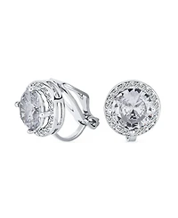 Bling Jewelry Classic 2CT Round Cz Cubic Zirconia Solitaire Halo Clip On Stud Earrings Non Pierced 7MM