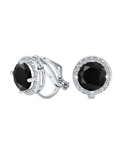 Bling Jewelry Classic 2CT Round Cz Cubic Zirconia Solitaire Halo Clip On Stud Earrings Non Pierced 7MM