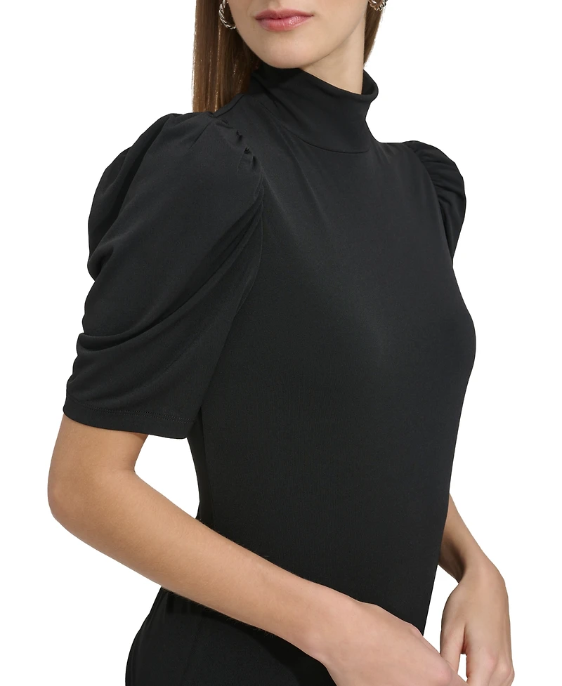 Dkny Petite Mock-Neck Puffed-Shoulder Top