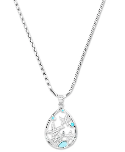 Larimar & Cubic Zirconia Starfish Adjustable 22" Pendant Necklace in Sterling Silver