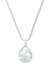 Larimar & Cubic Zirconia Starfish Adjustable 22" Pendant Necklace in Sterling Silver