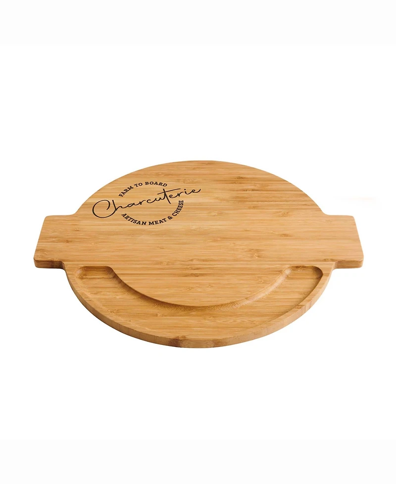 Hic Kitchen Maison Du Fromage 9-Piece Burnished Bamboo and 18/8 Stainless Steel Charcuterie Round Cheese Board and Serving Set