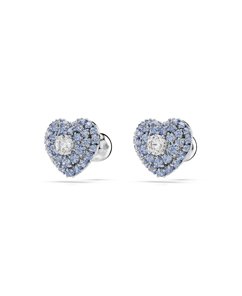 Swarovski Heart, Blue, Rhodium Plated Hyperbola Stud Earrings