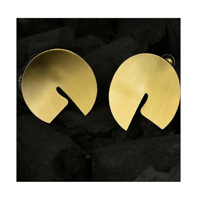 Sohi Women's Gold Metallic Circular Stud Earrings