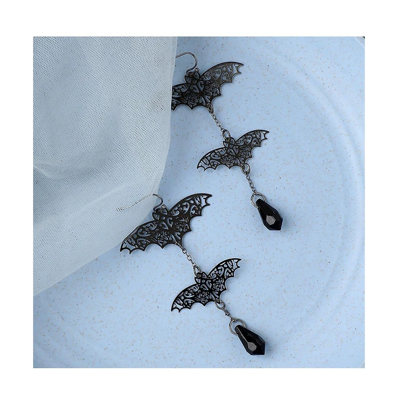 Sohi Women's Black Metallic Bat Drop Earrings
