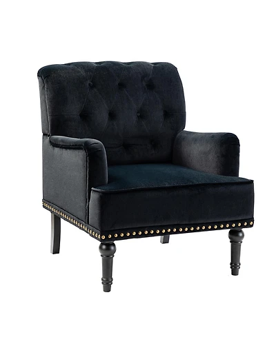 Velvet Tufted Upholstered Armchair with Nailhead Trim