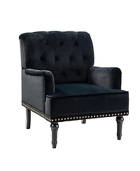 Velvet Tufted Upholstered Armchair with Nailhead Trim