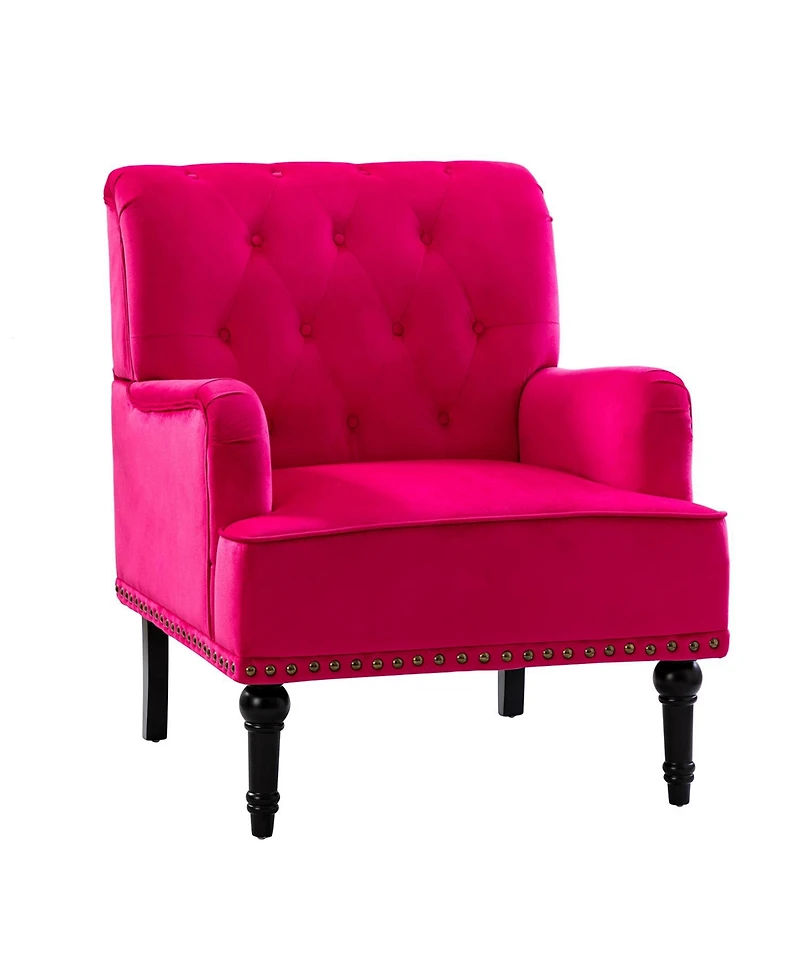 Velvet Tufted Upholstered Armchair with Nailhead Trim