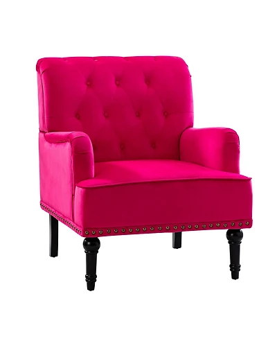 Velvet Tufted Upholstered Armchair with Nailhead Trim