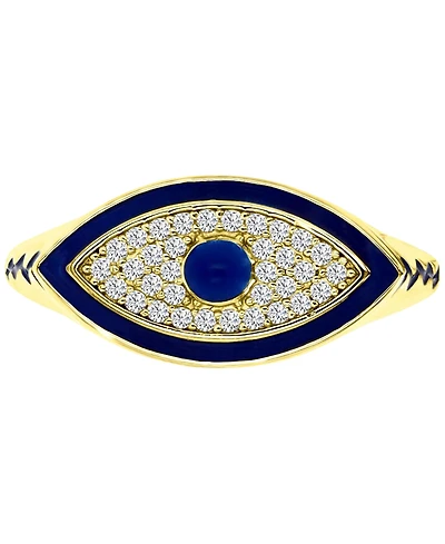 Cubic Zirconia & Blue Enamel Evil Eye Ring 14k Gold-Plated Sterling Silver