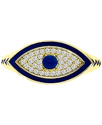 Cubic Zirconia & Blue Enamel Evil Eye Ring 14k Gold-Plated Sterling Silver
