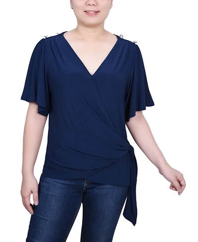 Ny Collection Women's Short Sleeve Wrap Top