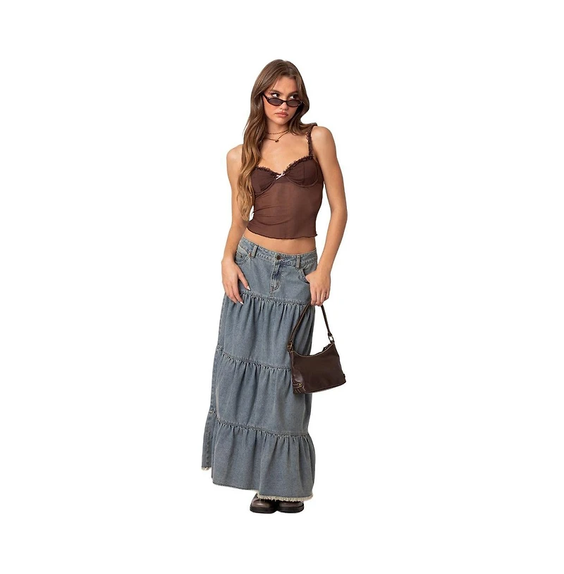 Edikted Womens Mercy Sheer Mesh Bra Top