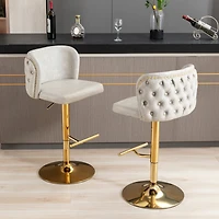 Streamdale Adjustable Swivel Bar Stools Set, Beige, Set of 2