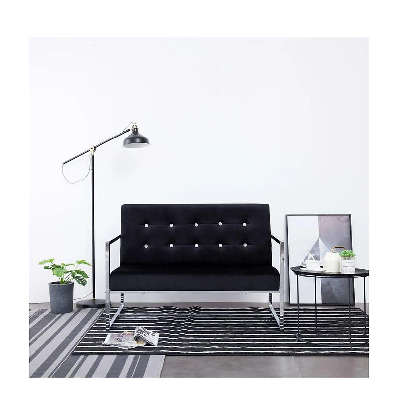 vidaXL 2-Seater Sofa with Armrests Black Chrome and Velvet