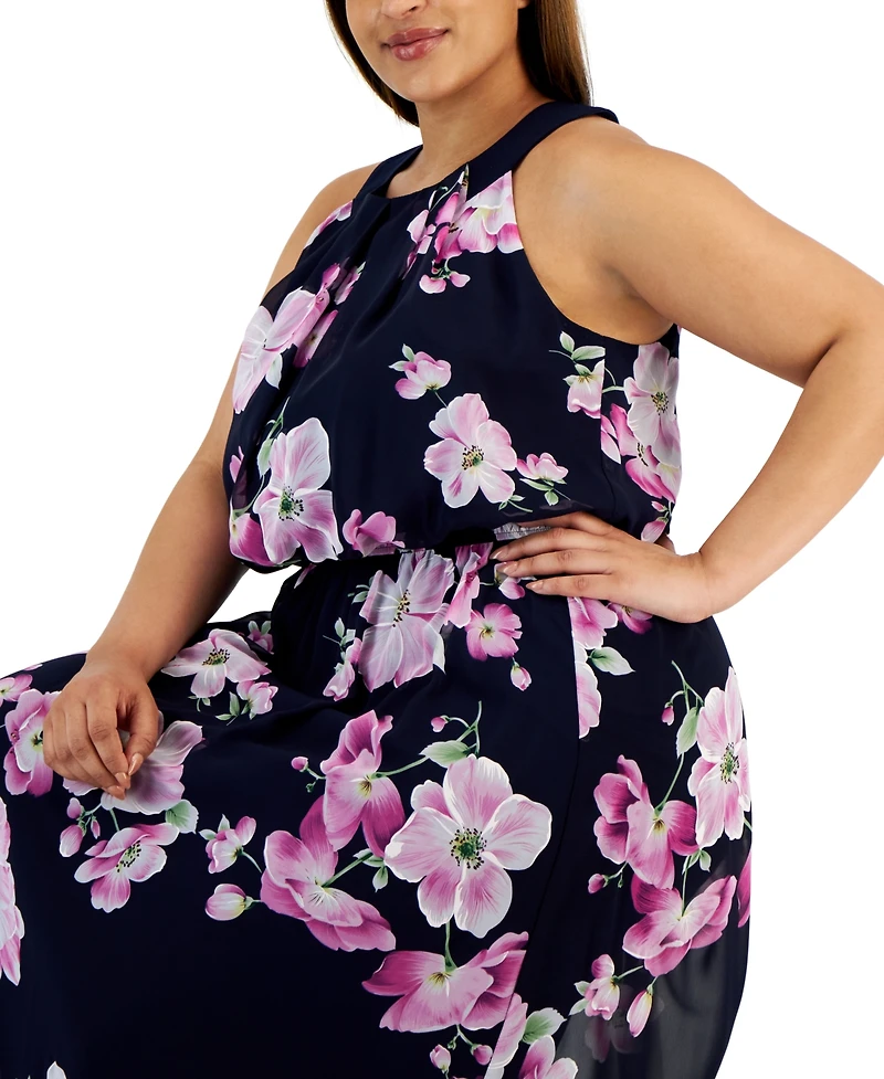 Robbie Bee Plus Floral-Print Halterneck Maxi Dress