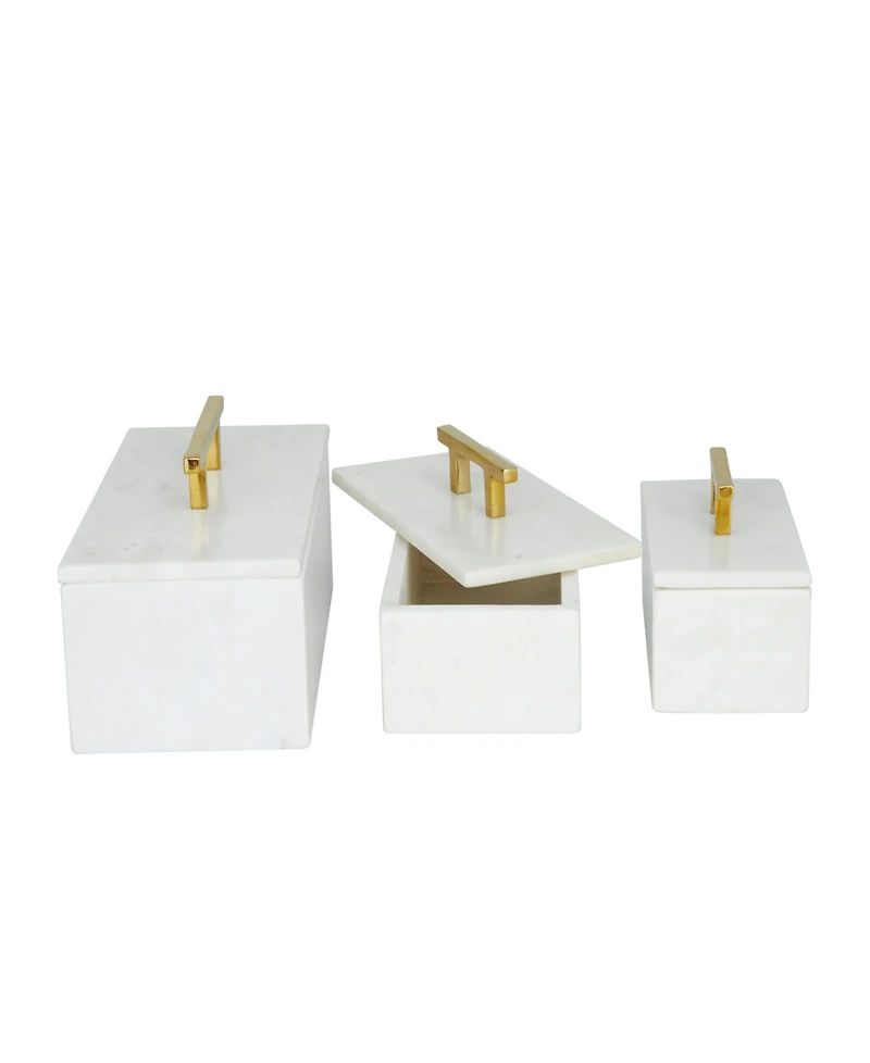 Rosemary Lane Real Marble Box with Gold-Tone Handle Set of 3 - 12", 10", 8" W