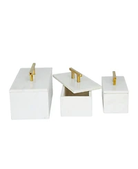 Rosemary Lane Real Marble Box with Gold-Tone Handle Set of 3 - 12", 10", 8" W