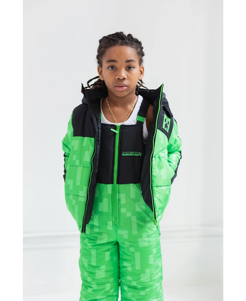 Minecraft Zombie Zip Up Puffer Jacket and Snow Bib Ski Pants Toddler| Child