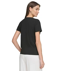 Dkny Women's Studded Pocket Short-Sleeve Shirt