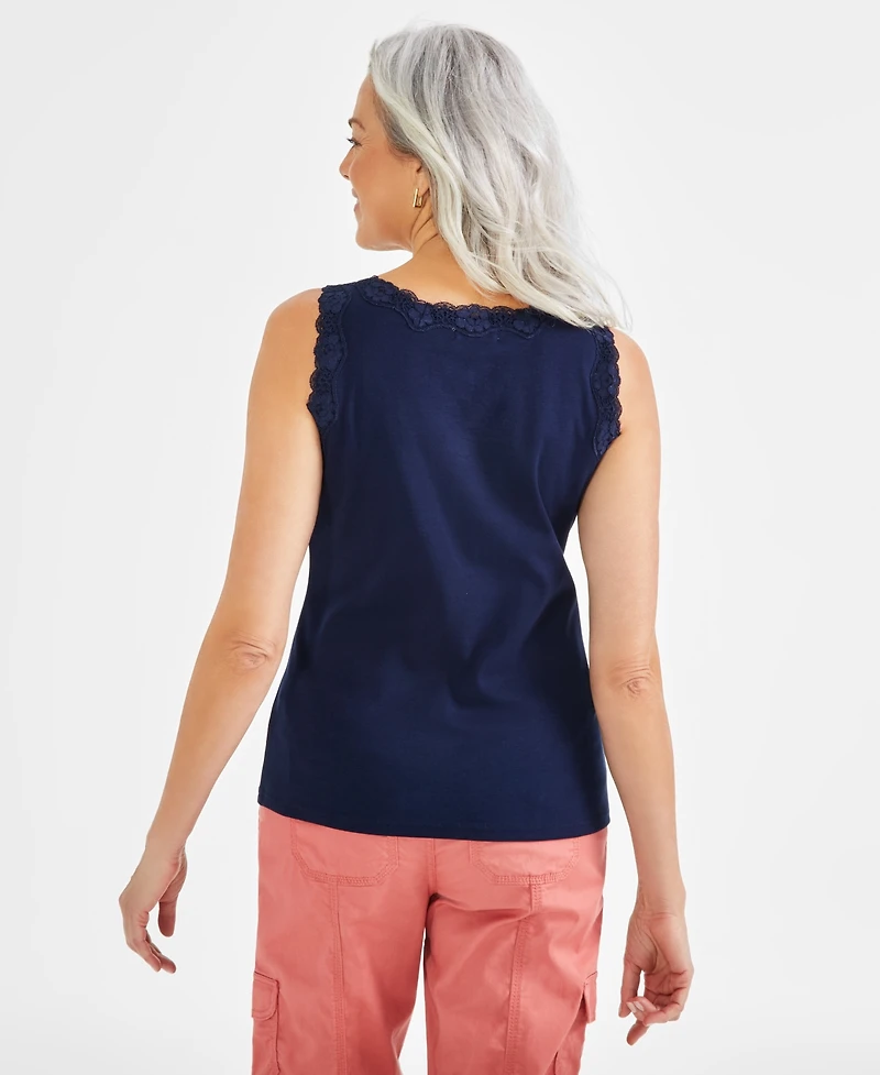 Style & Co Women's Lace-Trim Cotton Tank Top, Exclusively at Macy's