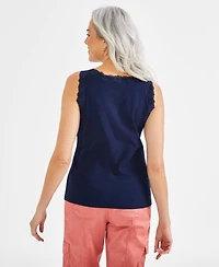 Style & Co Women's Lace-Trim Cotton Tank Top, Exclusively at Macy's