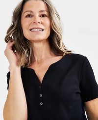 Style & Co Petite Cotton Henley Short-Sleeve T-Shirt, Exclusively at Macy's