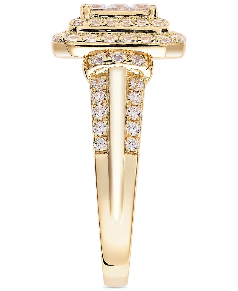 Diamond Emerald Shaped Halo Cluster Engagement Ring (1 ct. t.w.) in 14k Gold