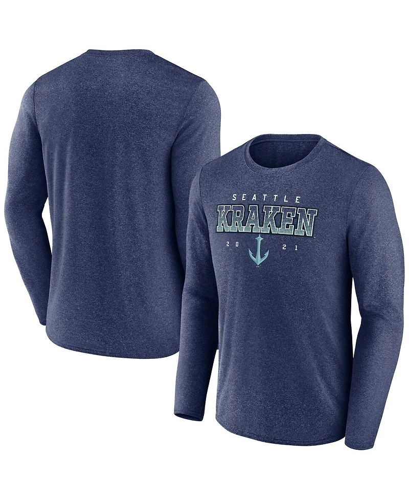 Men's Fanatics Heather Deep Sea Blue Seattle Kraken Long Sleeve T-shirt