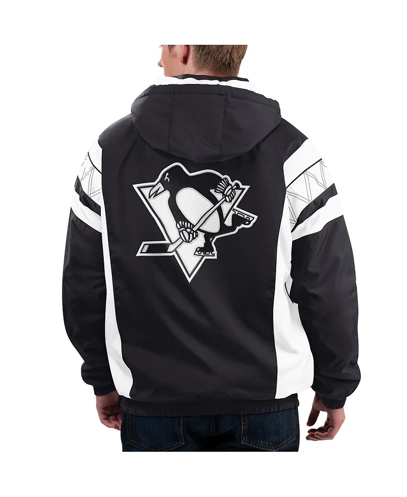 Men's Starter x Nhl Black Ice Black, White Pittsburgh Penguins Home Team Half-Zip Pullover Hoodie Jacket