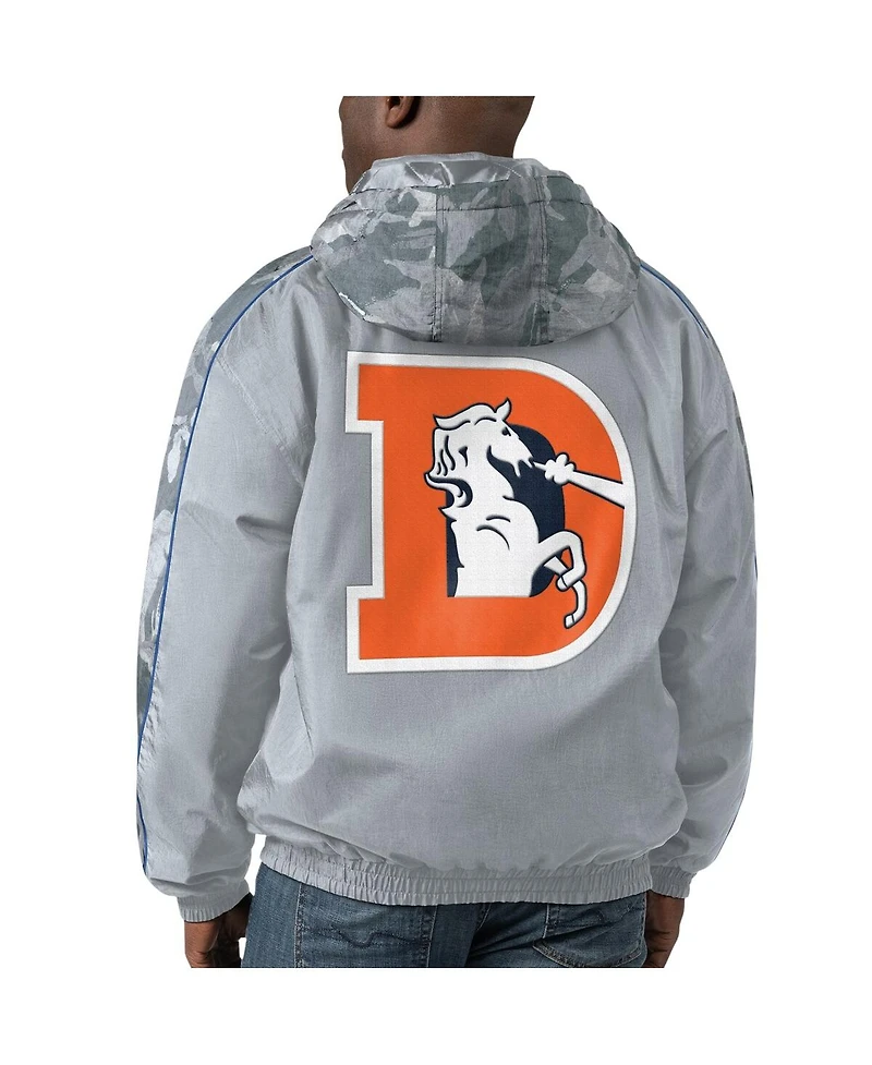 Men's Starter Gray Distressed Denver Broncos Thursday Night Gridiron Throwback Full-Zip Jacket